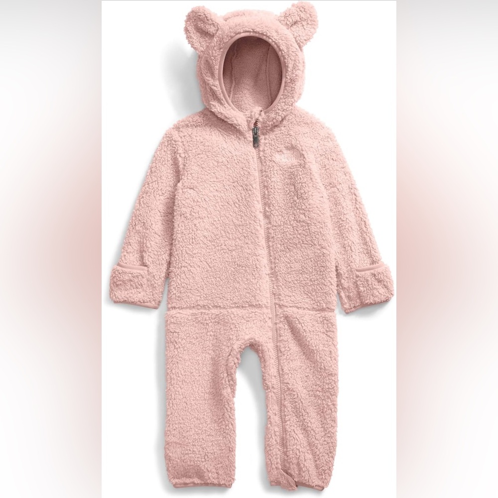 The North Face Pink Sherpa Fleece Hooded Bear One-Piece